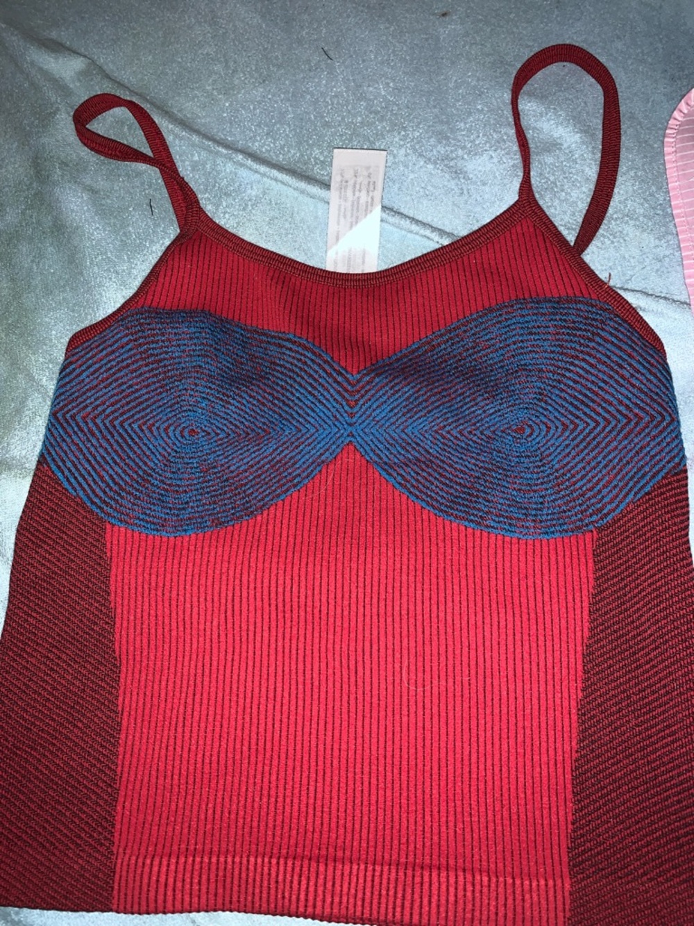 Zara Red Ribbed Tank with Teal Accent